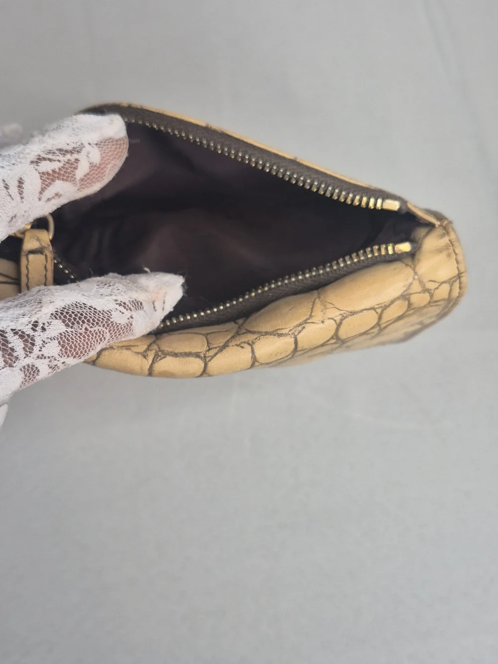 Miu Miu Tan Croc-Embossed Leather Wallet